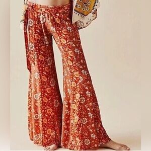 Free People Bali Sultry Boho Flare Pants in Terra Cotta
